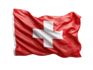 A realistic and clean, slightly waving Swiss flag isolated on a pure white background. The national symbol of Switzerland, perfect as a design element for patriotic, political, and cultural projects.