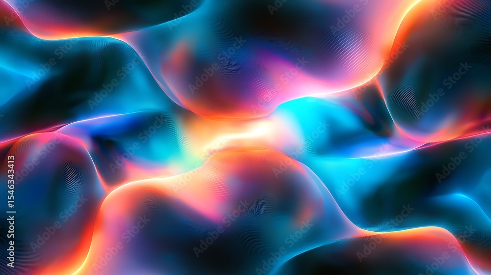 Aufkleber colorful abstract fluid waves with soft light reflections in a dynamic ultraviolet and teal color pa