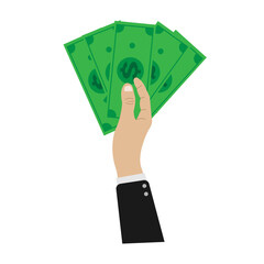 vector illustration of a hand holding a lot of dollar bills