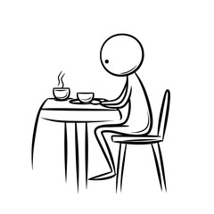 Fototapeta premium Simple Line Drawing of a Person Enjoying Coffee at a Cafe