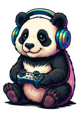 Cute panda with headphones and game controller vector illustration