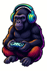 Cute gorilla with headphones and game controller vector illustration