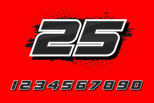 Racing number 25 with retro cartoon style on a red background vector eps 10