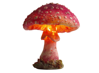 Illuminated red mushroom lamp fantasy decor night light, Isolated On White, Png Transparent