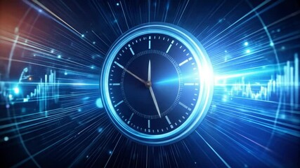 Futuristic digital clock with data stream, time lapse and business technology - Powered by Adobe
