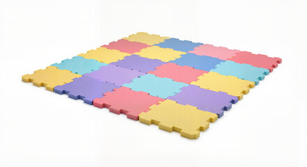 Colorful foam puzzle mats for children’s playroom with bright pastel colors
