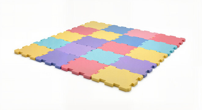 Colorful foam puzzle mats for children’s playroom with bright pastel colors