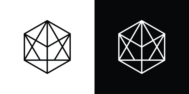Dice d20 icon in black. flat graphic vector icon
