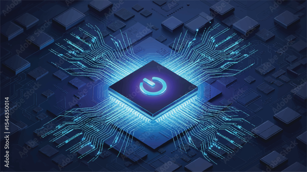 Aufkleber digital illustration of a power button on a microchip