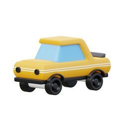Yellow and blue Classic Car 3d icon illustration