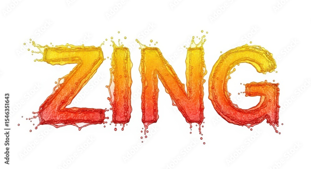 Aufkleber the word zing is made of liquid with gradient color isolated on white background