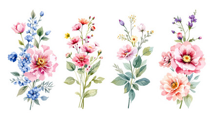 Set colorful spring flowers