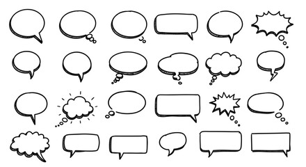 Hand-drawn speech, thought, and comic bubbles icon set