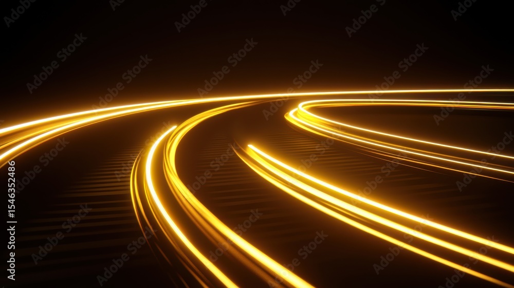 Poster dynamic golden light trails on a dark background creating an abstract motion effect