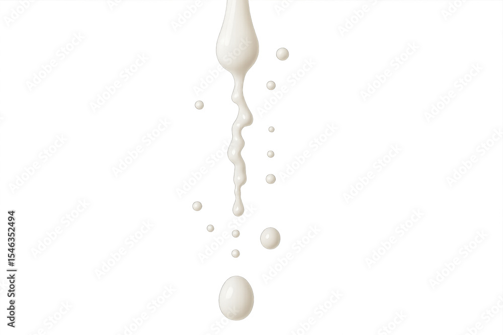 Aufkleber milk pouring dynamically, splashing and forming droplets against transparent background with vertica