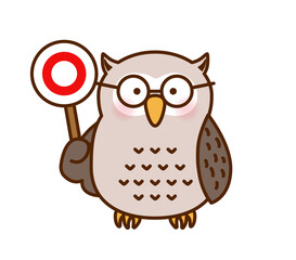 ○の札を持つフクロウのかわいいイラスト（ベクター）