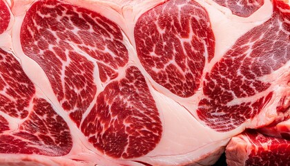 top view on raw wagyu meat marble steak surface texture background