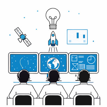 Scientists and Engineers Monitoring Space Exploration and Global Data with Innovative Technology,

