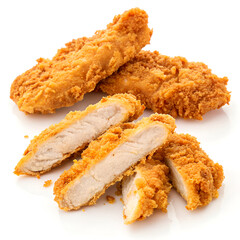 HD fried chicken breast strips isolated on white background