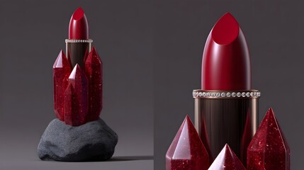 Giant ruby-inspired lipstick sculpture, a beauty industry fantasy