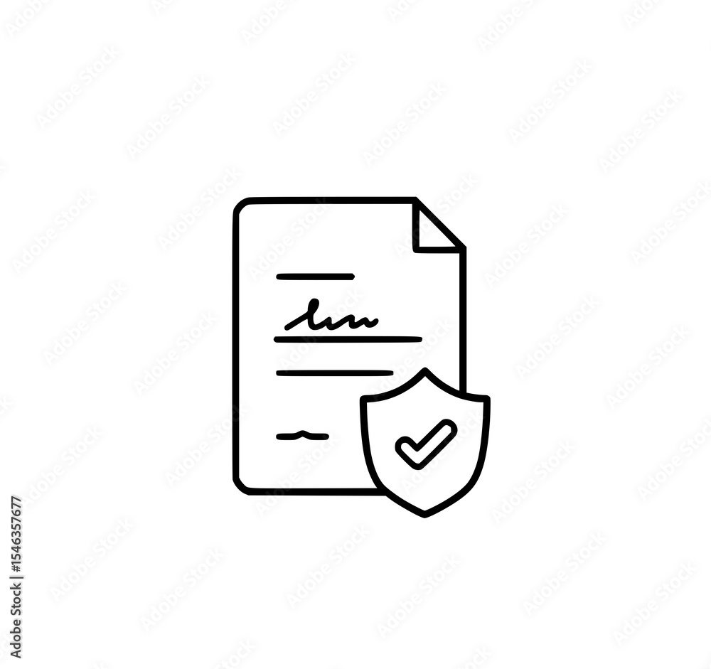 Poster secure document: a simple line art illustration depicts a protected document with a shield and check