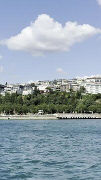 Houses overlooking the Bosphorus, view from a boat (vertical)