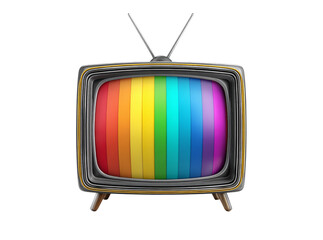 Retro television set with rainbow test pattern vintage broadcast, Isolated On White, Png Transparent
