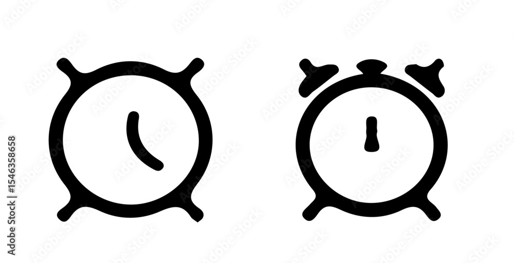 Poster two simple clock illustrations showing different times in a minimalist black and white style drawing