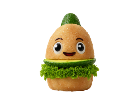 Happy avocado burger cute food character illustration, Isolated On White, Png Transparent