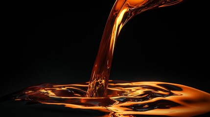 Dynamic Descent of Liquid Gold Flowing in Abstract Forms with Viscosity and Depth on Dark Background