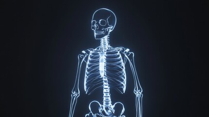 Detailed 3D Model of Human Skeleton with Transparent Anatomy Visualization