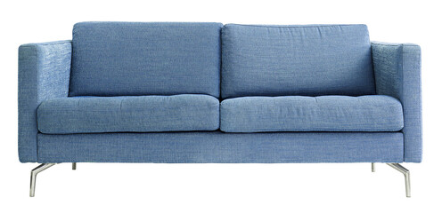 Blue modern sofa, living room furniture isolated on transparent background