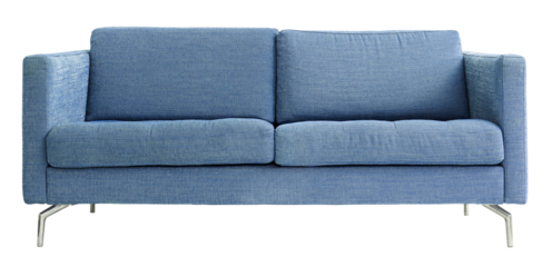 Blue modern sofa, living room furniture isolated on transparent background