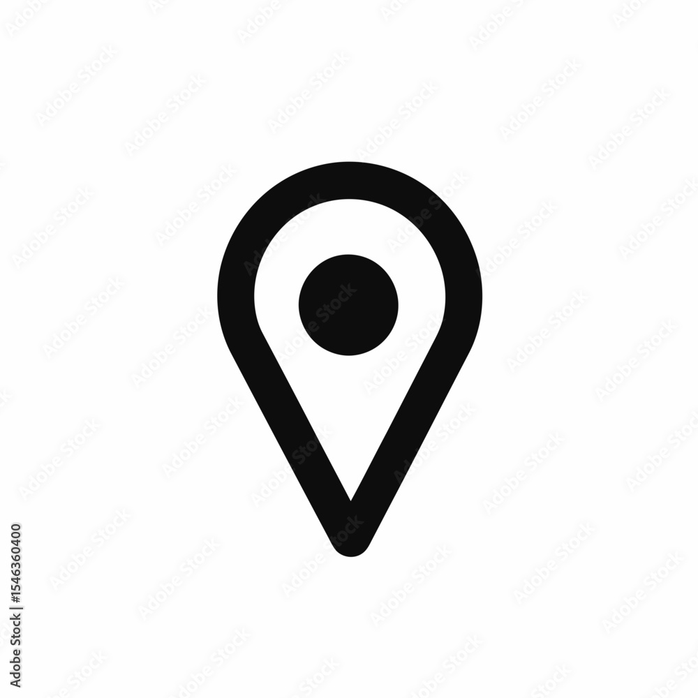 Poster minimalist black and white location pin icon with circular center marker for map navigation or gps a