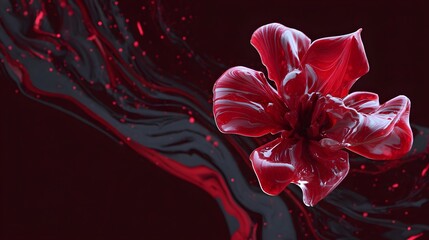 Vibrant red flower blooming in water