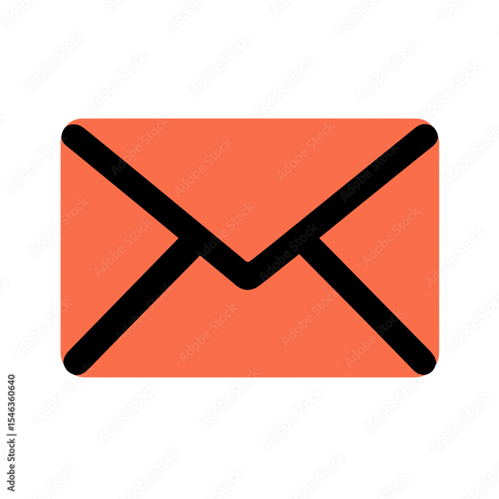 Poster flat minimalist style orange envelope mail icon with black outline symbolizing messaging communicati