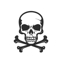 Fototapeta premium Black and white skull and crossed bones symbol vector icon for danger poison warning hazard and pirate theme design in minimalist style isolated on white background