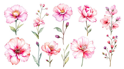 Set of watercolor flowers, set of flowers