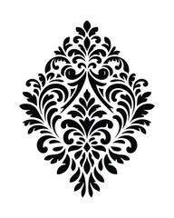 Elegant Black Floral Damask Pattern Design ? Ornate Symmetrical Botanical Vector Illustration for Decorative Art