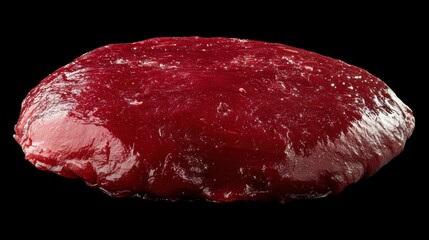 Glossy Red Fruit Gel on Black Surface with Smooth Texture and Rich Color Contrast
