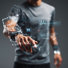 Biohacking self-optimization innovation. Wearable technology for health monitoring interface
