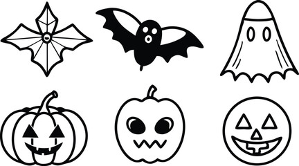 Black and white halloween icons collection