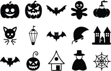 Fototapeta premium Halloween Silhouette Icons Clipart Set for Creative Design Projects