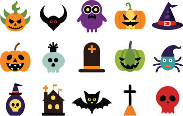 Cute and spooky halloween cartoon characters illustration