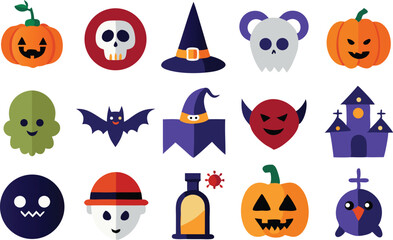 Cute halloween icons and symbols vector illustration