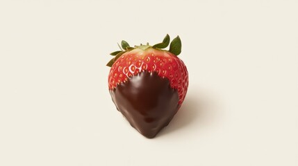 Fresh Strawberry Dipped in Rich Chocolate on Cream Background for Delicious Treats