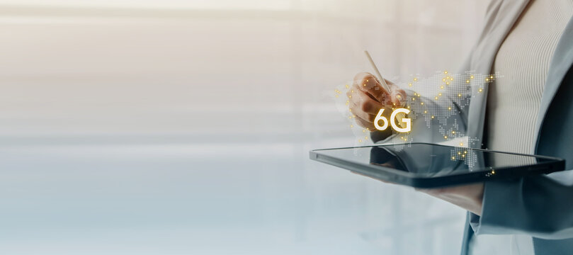 6G high-speed internet network signal, 6G standard wireless communication technology network development concept that supports cellular data networks