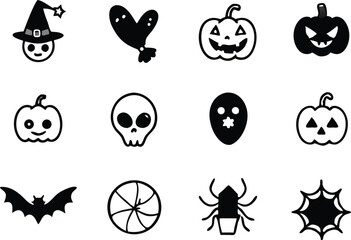 Obraz premium Halloween icon set with black and white 