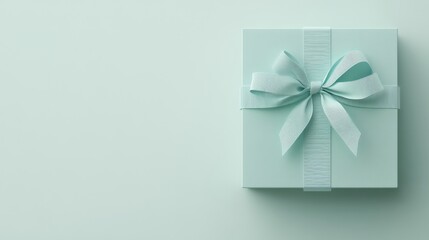 Elegant mint green gift box with ribbon on light background for celebrations and occasions
