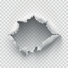 ragged Hole torn in ripped paper on transparent background